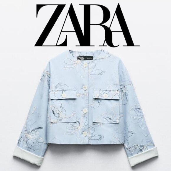 ZARA - Embroidered Round Neck Crop Jacket - L - Picture 1 of 13